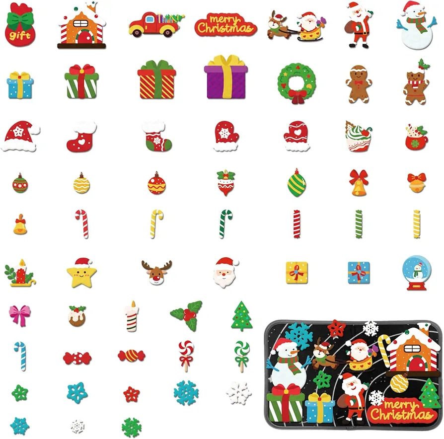 INFUNLY DIY Felt Christmas Set with 61PCS Christmas Time Fun Felt Figures for Flannel Board Stories Felt Christmas Craft Kits Decoration for Xmas Gifts New Year Party Supplies Portable Felt Set