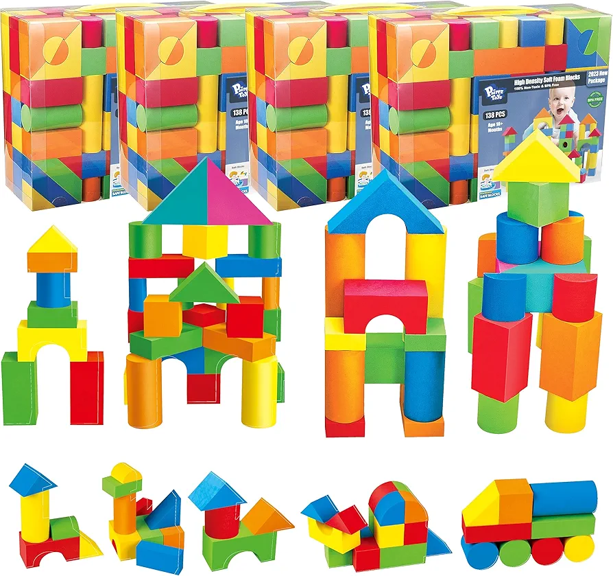 455 Pieces of Foam Stacking Blocks for Kids 1-3 2-4, Early Learning & Construction Toys for Boys & Girls