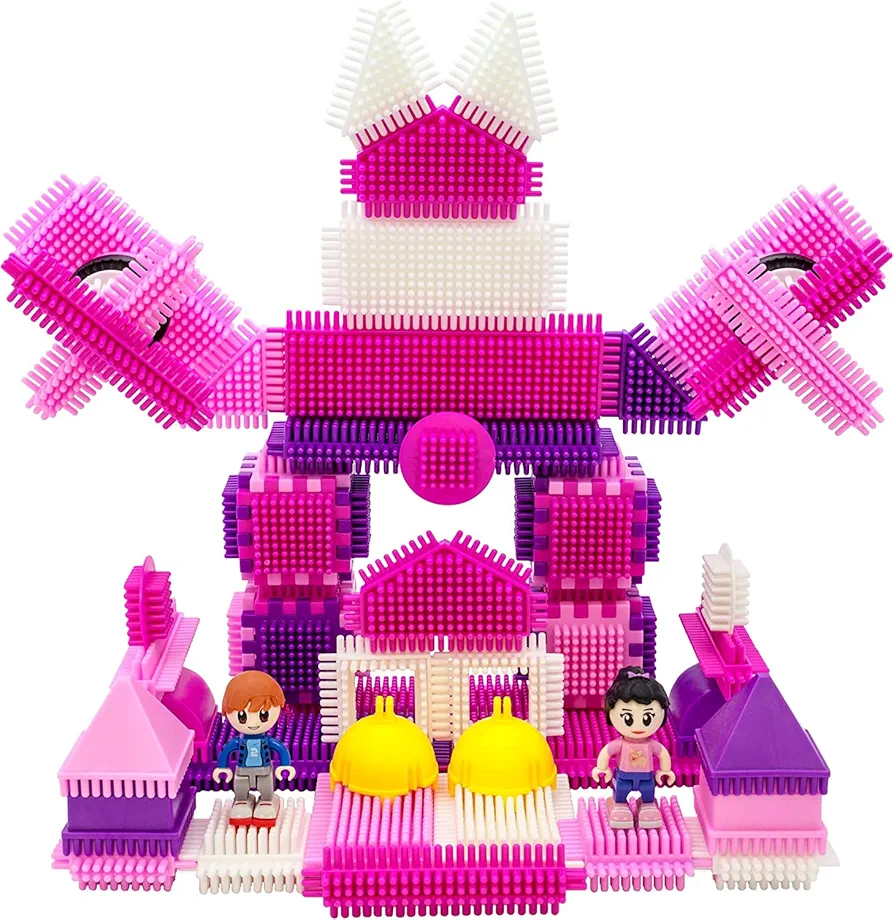 PicassoTiles Hedgehog Block STEM Building Tiles Truck + Pink Castle, 151pcs 106pcs STEM Building Tiles Theme Learning Playset STEM Toy Set Educational Kit w/Human Figures Child Brain Development