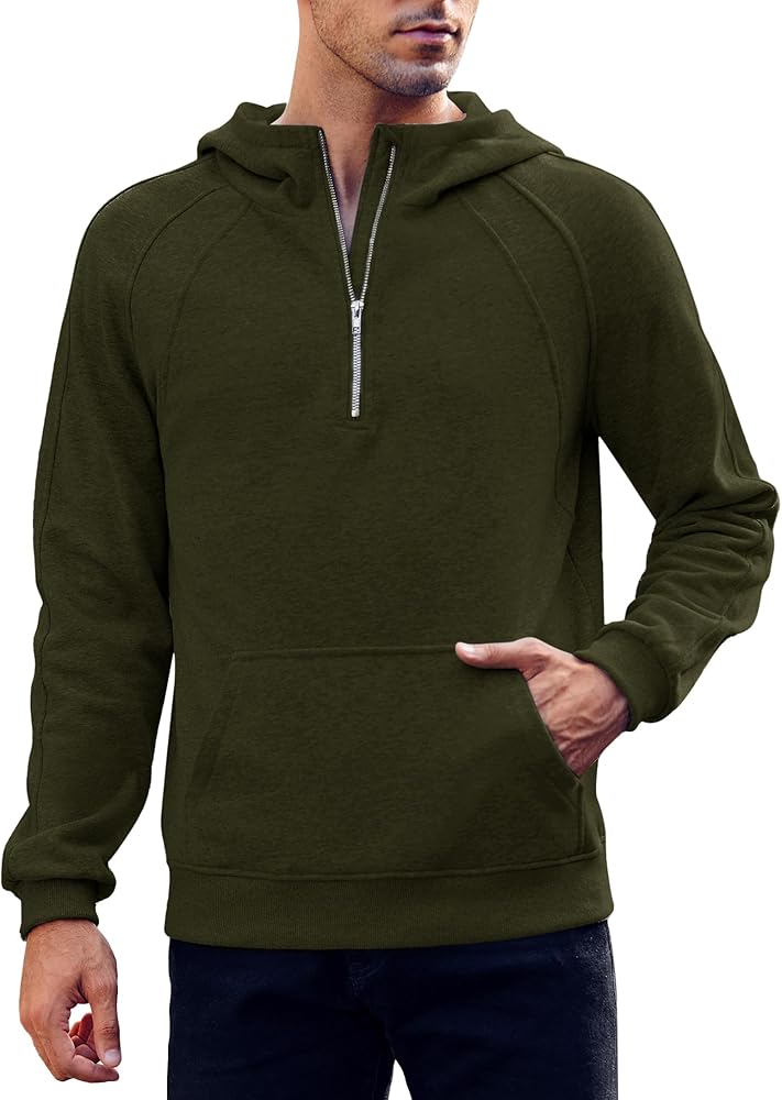 Makkrom Mens Quarter Zip Pullover Hoodies Casual Long Sleeve Basic Hooded Sweatshirt with Kanga Pocket