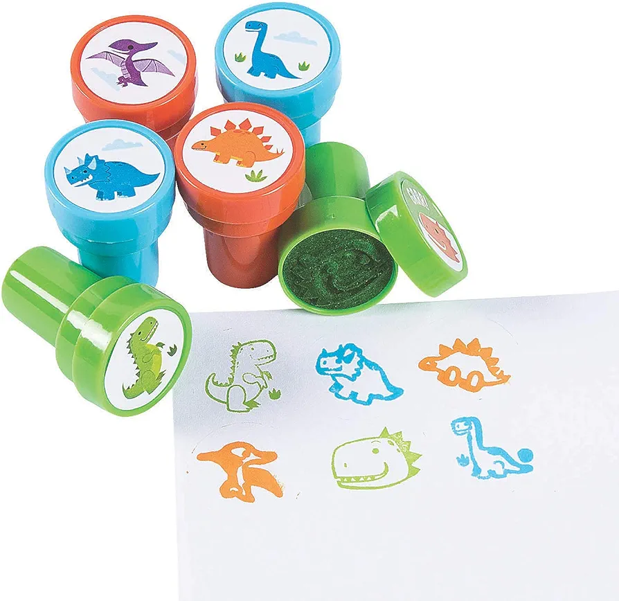 Trendy Dinosaur Stampers - Bulk set of 24 - Party Favors, School Giveaways, Easter Fillers and Craft Supplies for Kids