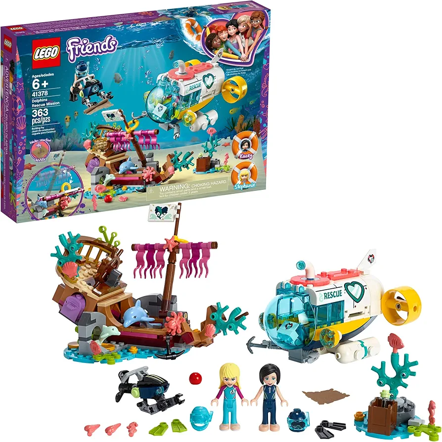 LEGO Friends Dolphins Rescue Mission 41378 Building Kit with Toy Submarine and Sea Creatures, Fun Sea Life Playset with Kacey and Stephanie Minifigures for Group Play (363 Pieces)