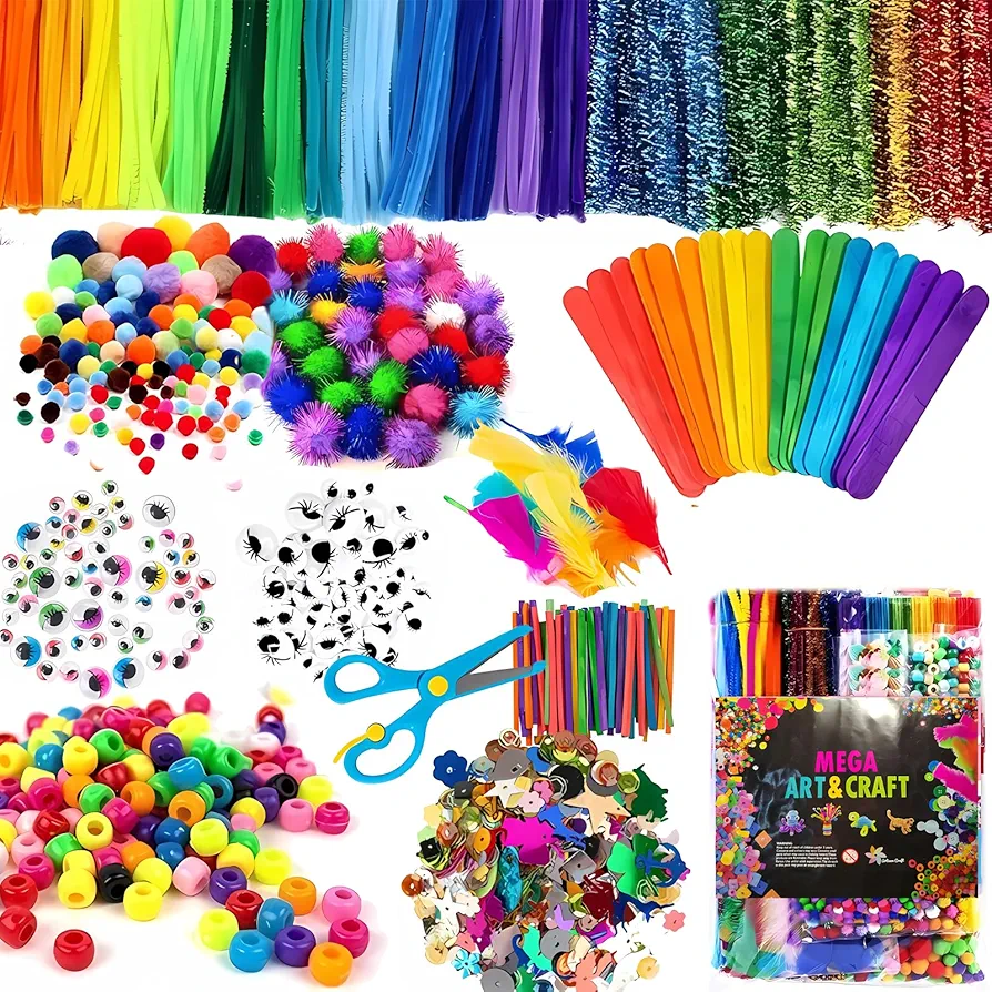 NovaWiseTech Arts and Crafts Supplies, 1200pcs Craft Kits, Pipe Cleaners Bulk, Multicolor Pom Poms Balls, Googly Eyes for DIY Craft Decorations