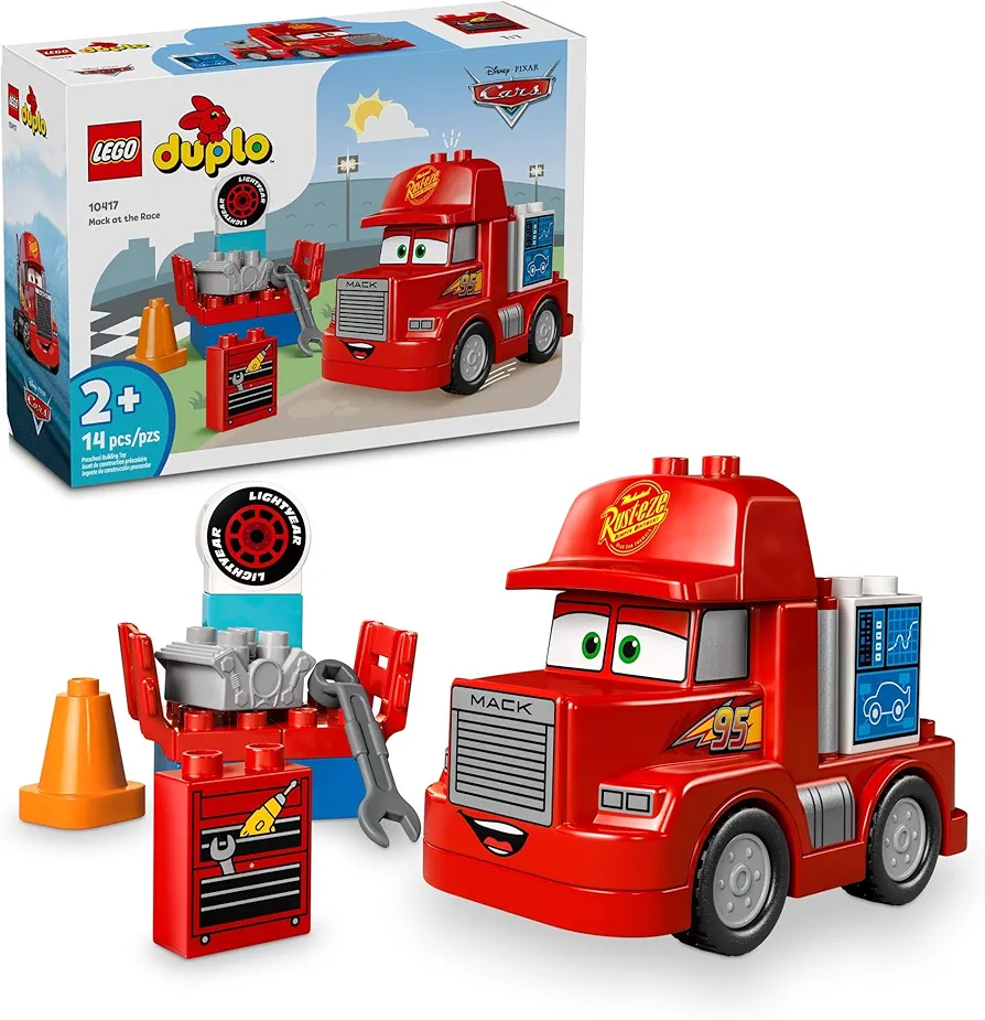 LEGO DUPLO Disney and Pixar’s Cars Mack at The Race Construction Set, Toddler Toy for Boys and Girls, Car Toy for Kids to Learn Through Play, Buildable Red Hauler Truck from The Cars Movie, 10417