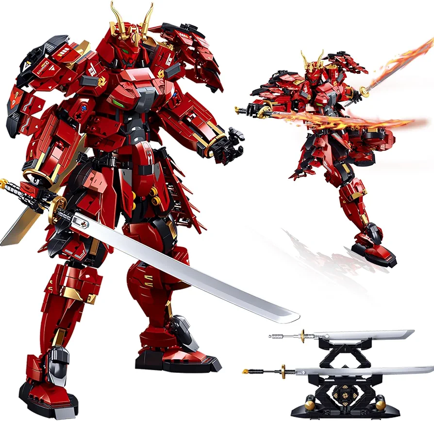 Japanese Samurai Mech Warrior Model Building Sets for Adults, Super Hero Series Robot Building Blocks Toy Set with Double Swords, 923 Pcs Creative Collectible Gift for Teens Boys Kids 8+