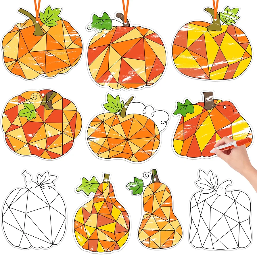 BeYumi Coloring Pumpkin Craft Kit - 83Pcs Color Your Own Fall Pumpkin Kit for Kids Thanksgiving DIY Coloring Autumn Pumpkin Ornament Cards School Classroom Harvest Party Activity Decor Art Project