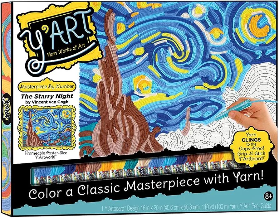 Y'Art Masterpiece - The Starry Night — Yarn Works of Art — Mess-Free Artistic Craft Activity — Ages 8+