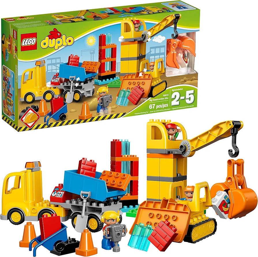 LEGO DUPLO Big Construction Site 10813 Building Set with Toy Dump Truck, Toy Crane and Toy Bulldozer for a Complete Toddler Construction Toy Set (67 Pieces)