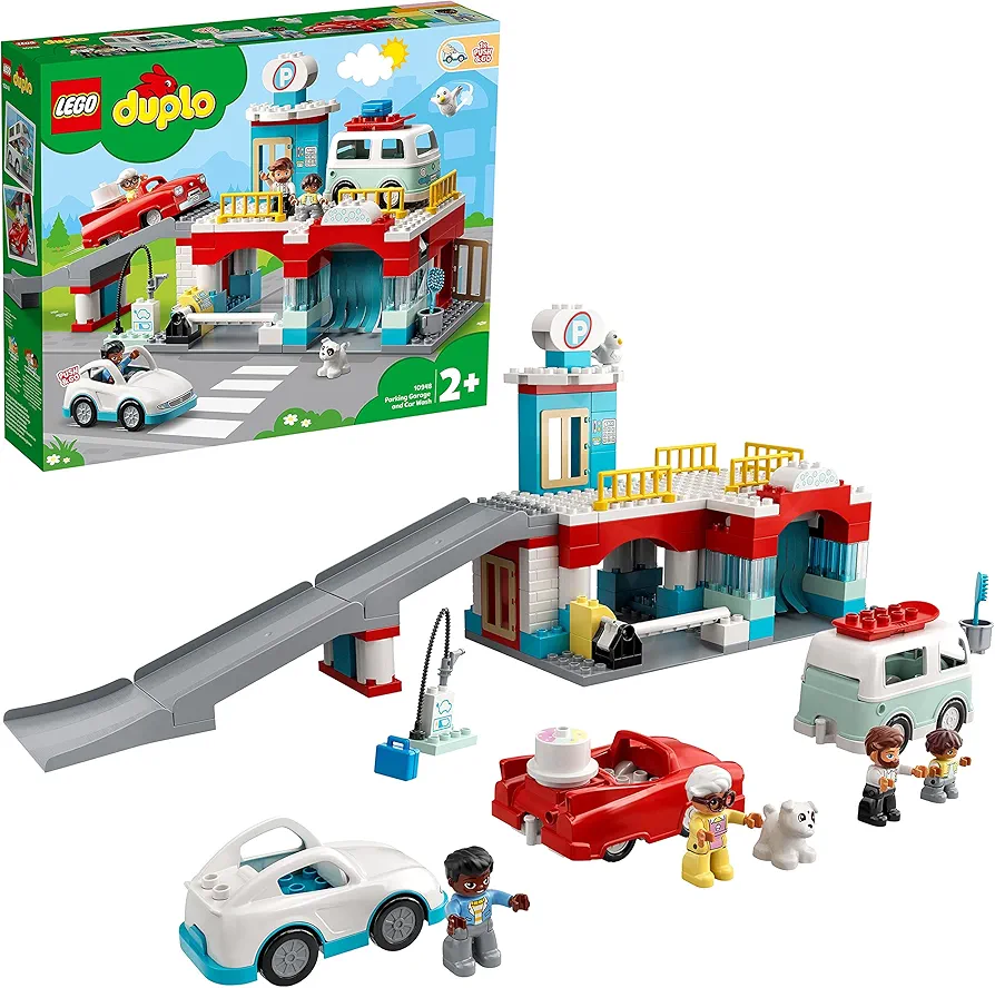 LEGO® DUPLO® Car Park and Car Wash 10948 Kids’ Building Toy Featuring a Car Wash, Petrol Station and Car Park