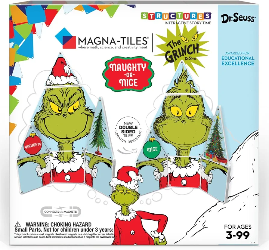 CreateOn Magna-Tiles Limited Edition Grinch Magnetic Building Toys from Dr. Seuss’ “How The Grinch Stole Christmas” Book, Educational Toys for Ages 3+, 19 Pieces