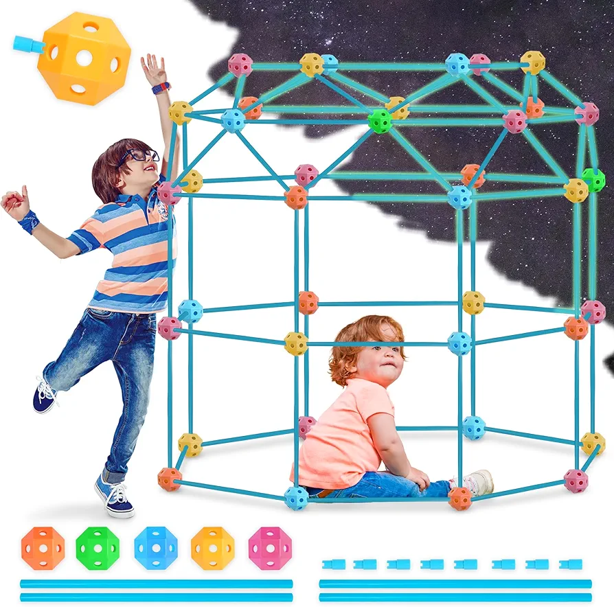 SANCO Fort Building Kit, Kids Toys Glow in The Dark, Crazy Forts,Building Toy for Kids Ages 4.8.12, Outdoors Toys, STEM Toys, Kids Tent Toys for Boys 4.5.6, Building Toys for Kids Ages 4-8