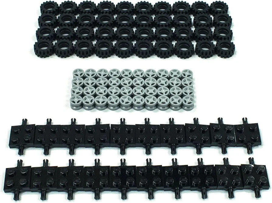 NEW Lego Tire, Wheel and Square Axles Bulk Lot - 100 Pieces Total