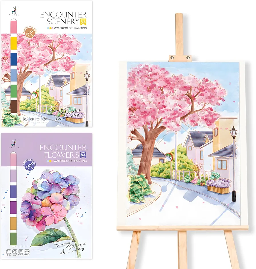 Paint with Water Coloring Book DIY Watercolor Painting for Adult 2 Pack Art Craft Travel with Relaxation for Kids Beginners Flower Scenery 12.4 * 8.8"