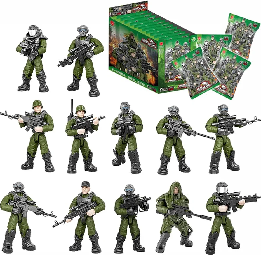 Special Forces Mini Military Action Figure,Blind Box Series,Army Men Assembly Building Block Toy,Random 24 PCS Mini Action Figure with Multiple Military Weapons, Includes 12