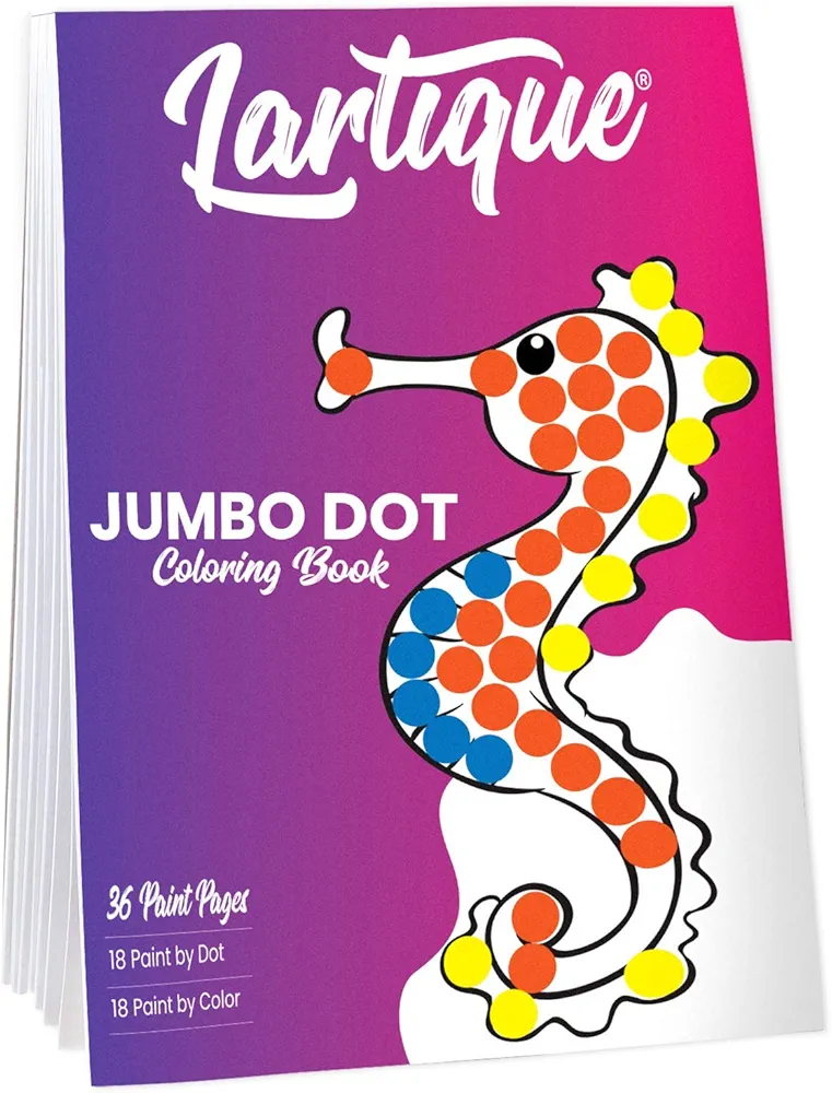 Lartique Jumbo Dot Coloring Book for Kids & Toddlers - 36 Paint Sheets for Creative Activity - Do a Dot Page a Day - Children Educational Art Supplies for Boys & Girls - Works with Dub Markers