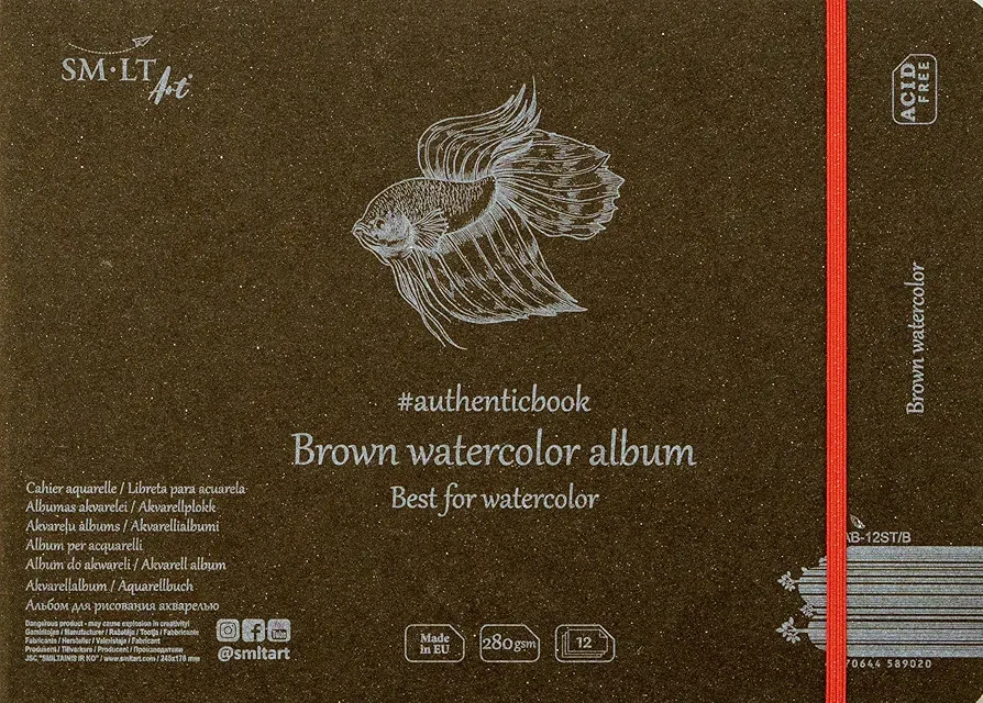 SMLT Authentic line 5AB-12ST/B 245 x 176 mm Sewn Watercolour pad authenticbook, 280 GSM Brown Watercolour Paper, 12 Sheets