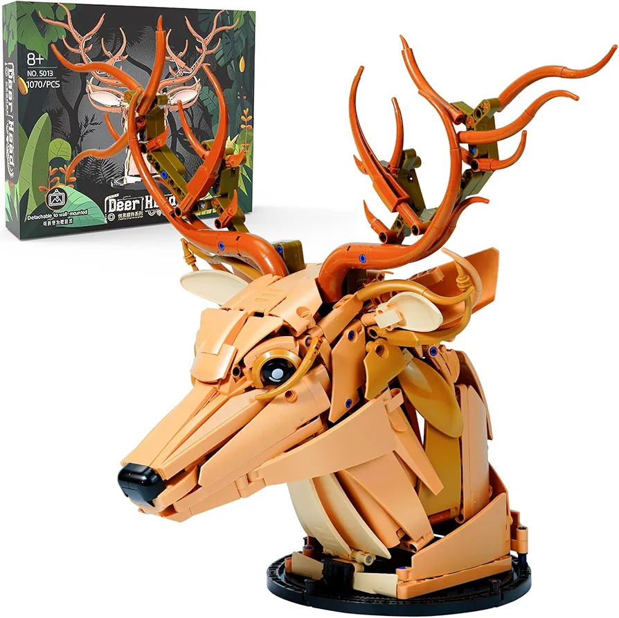 White-tailed Deer Animal Building Set - 1070Pcs Deer Head Building Toy for Wall Art and Office Decor,Special Birthday or Halloween, Animals Collection Set for Boys and Adults