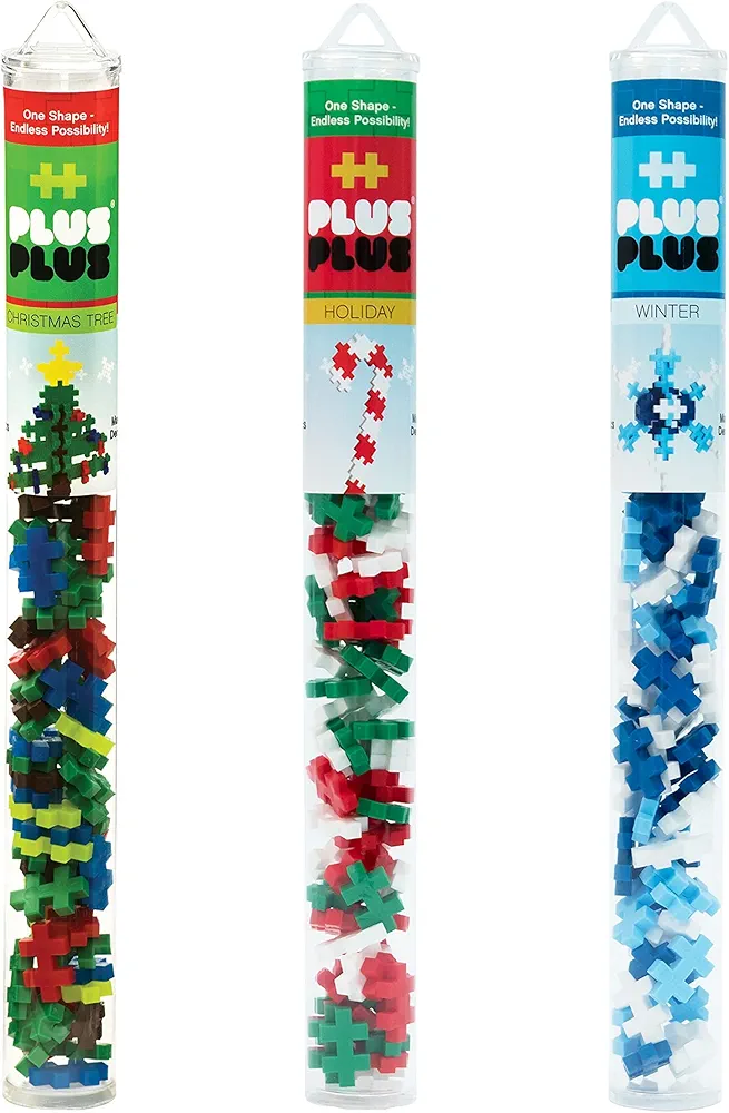 PLUS PLUS – Christmas Holiday 3 Piece Tube Bundle – 70 pc Tubes, Construction Building Stem Toy, Interlocking Mini Puzzle Blocks for Kids