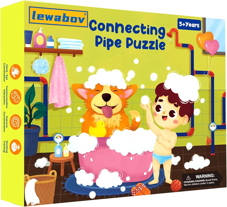 Connecting Pipe Puzzle Set,with Game Cards（30PCS）,New Sequence Board Game,Mind Game,Innovative Wooden Blocks Puzzle for Adults,Toddlers and Kids Ages 5+(2 Puzzles).