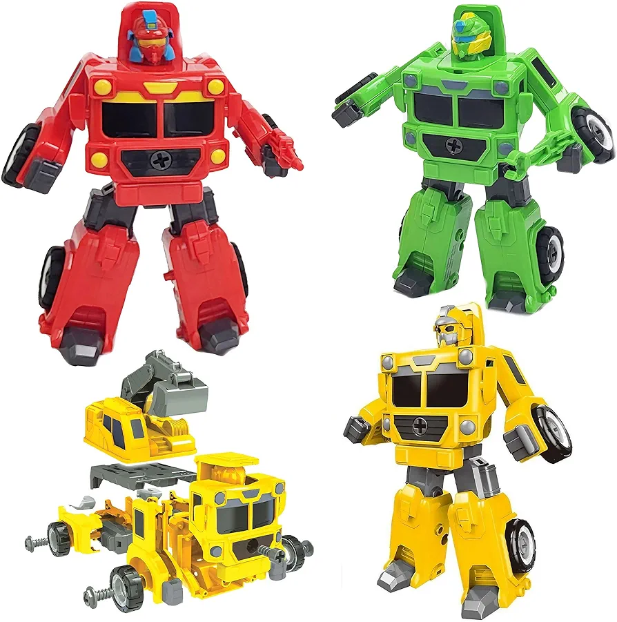 Sumac Transforming Robot Toy Set of 3 Pcs Convertible Two Types of Truck Building Kit 2 Style with 3 Colors for 3-10 Year Child