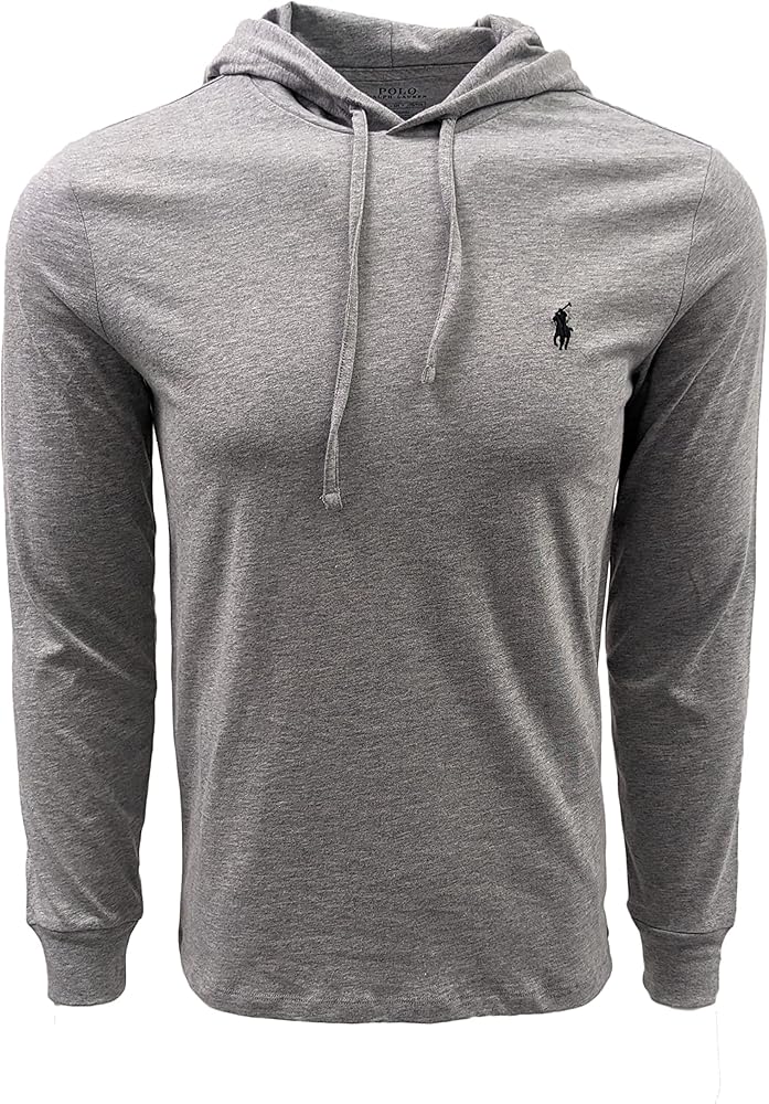 POLO RALPH LAUREN Men's Long Sleeve Jersey Knit Pullover Hoodie (Large, Grey Heather (Black Pony))