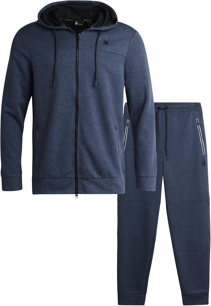 Spyder Mens Sweatsuit - 2 Piece Performance Knit Zip Hoodie Sweatshirt and Jogger Sweatpants - Active Pants Set for Men, S-XL