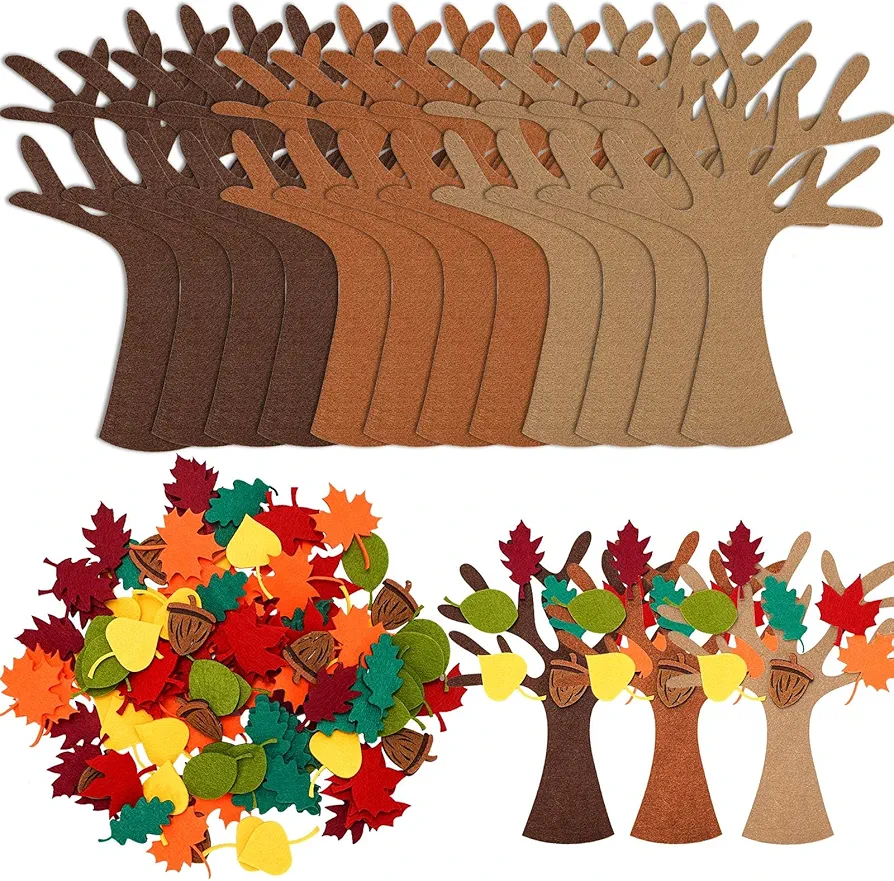 Whaline 192Pcs Fall Tree of Thanks Felt Craft Kit Autumn Tree Maple Leaves Ornaments Felt Board for DIY Art Craft Fall Thanksgiving Party Gift Supplies Home Classroom Door Wall Hanging Tree Decor