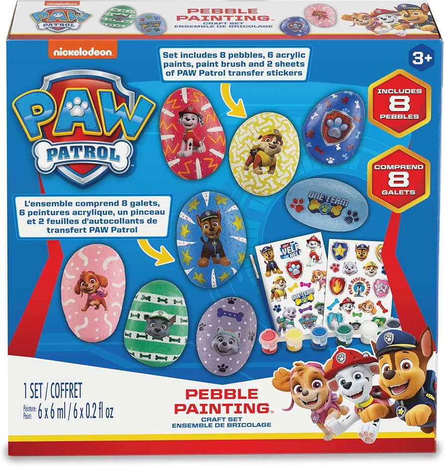 Paw Patrol Pebble Painting Craft Set - Pawsome Art Paint Set for Kids with Acrylic Paints, Paintbrush, Stickers, Stones - Creative Toddler Arts and Crafts - Rock Painting Kit for Kids Ages 3+