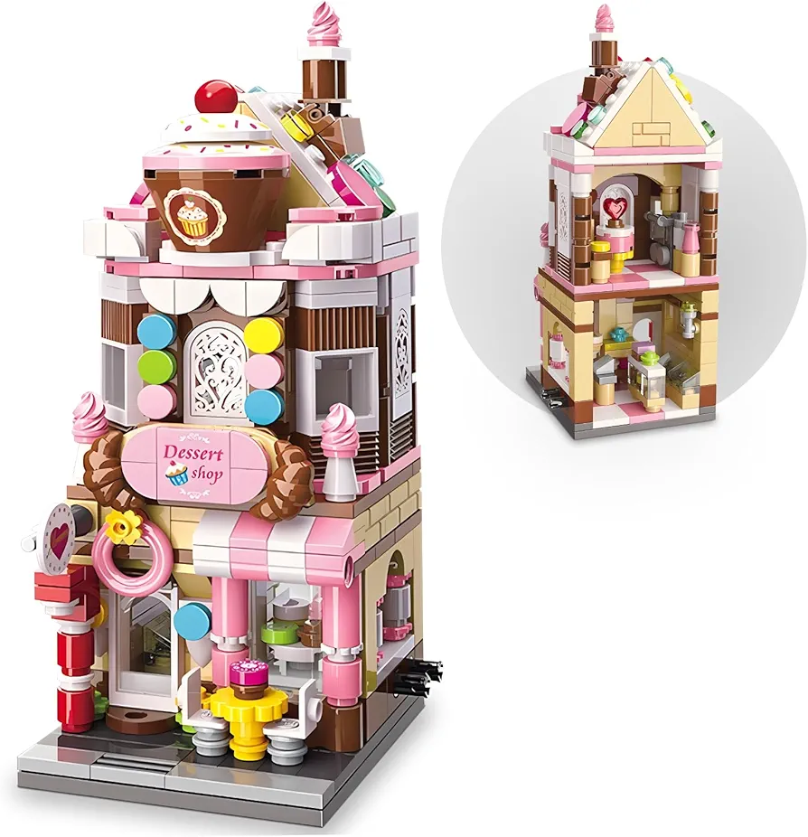 City Street View Girls Dessert House Building Set, MOC Creative Store Model DIY Toys Set, Unique Home Decor, 344 PCS Ideas Birthday Holidays Toy Gift Kids Girls Age 6-12