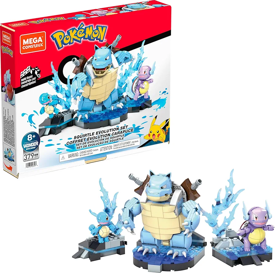 MEGA Pokémon Squirtle Evolution Building Set with 379 Bricks and Special Pieces, Toy Gift Set for Ages 8+ and up, HDH93