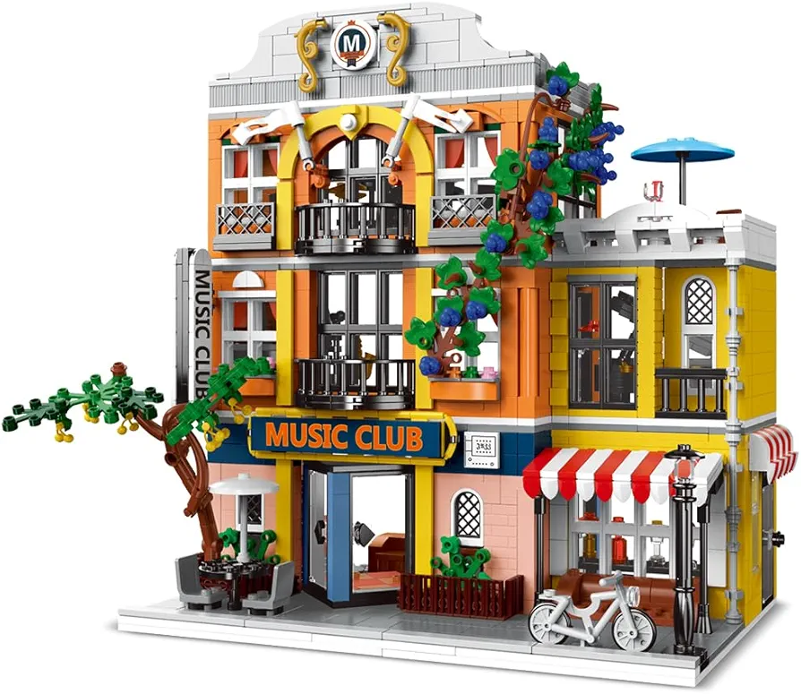 Music Clubs Architecture Building Kit,3 Levels Clubs Model Building Blocks Toy with LED Lights,for Teen,Adult（1683 Pieces）