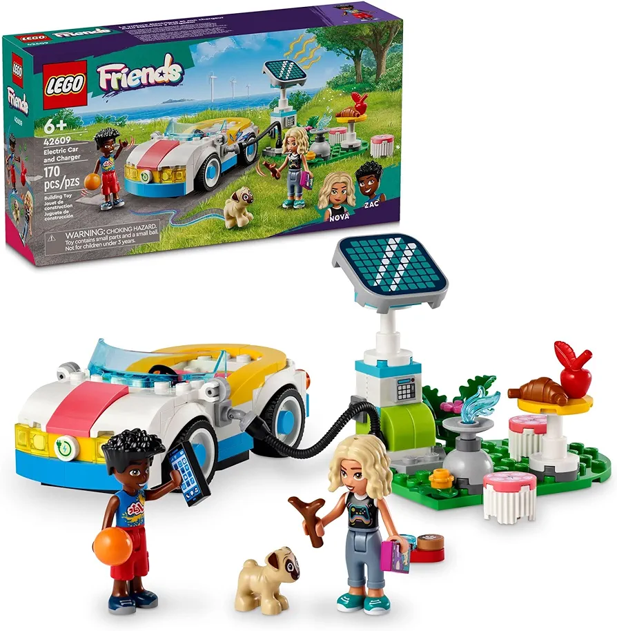 LEGO Friends Electric Car and Charger Building Toy for Kids, Role Play Toy, Adventure Toy, includes Mini-Doll Characters Nova and Zac, Gift Idea for Kids, Girls, and Boys Ages 6 Years and Up, 42609