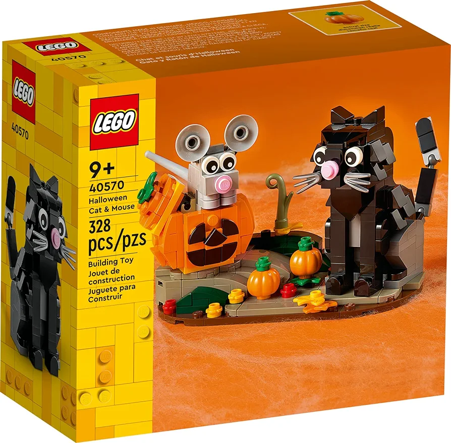 Lego Halloween Cat & Mouse 40570 Building Kit, Whimsical Halloween Décor with Adorable Cat, Mouse, and Pumpkin Toys, Halloween Toy