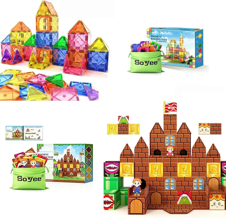 Magnetic Tiles Toddler Toys Games Sensory Toys Magnetic Tiles Game Adventure Castle Building Toys for Toddlers 3-4 Magnetic Blocks for Kids Age 3-5 4-8 Outdoor Toddler Activities