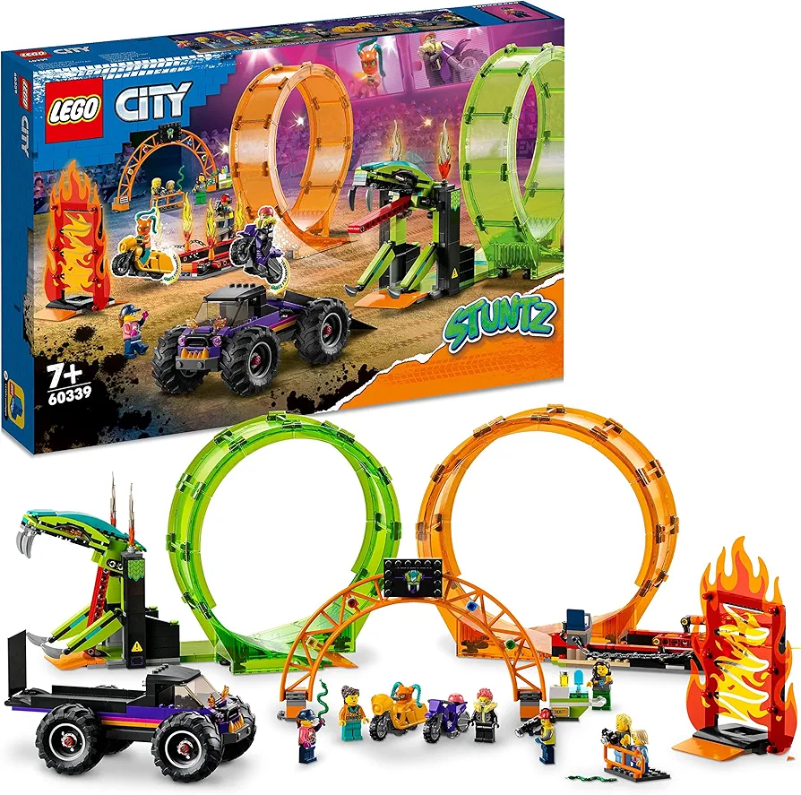 LEGO City Stuntz Double Looping Stunt Arena Construction Set, Construction Toy with Stunt Motor, Monster Truck and Sconce; Gift Idea for Kids, Boys and Girls 60339