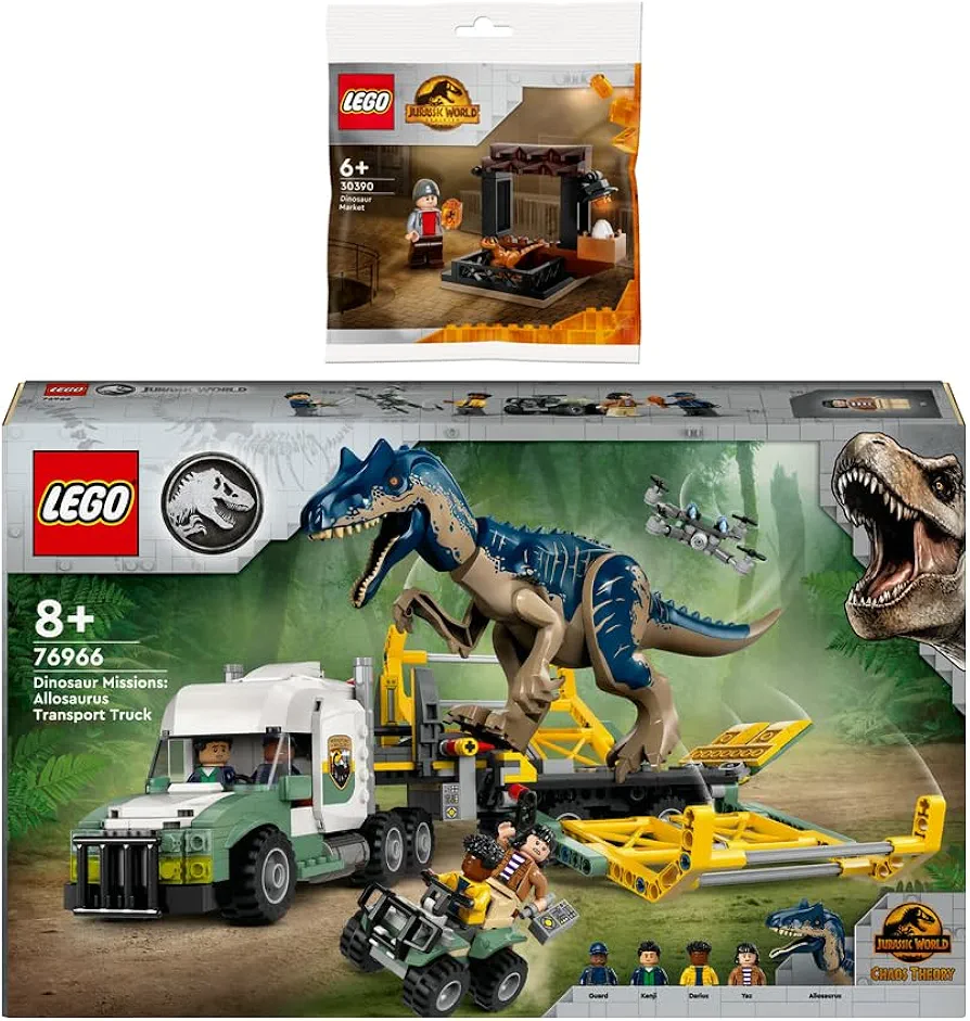 Lego Jurassic World Set: 76966 Dinosaur Missions: Allosaurus Transporter & 30390 Dinosaur Market Polybag