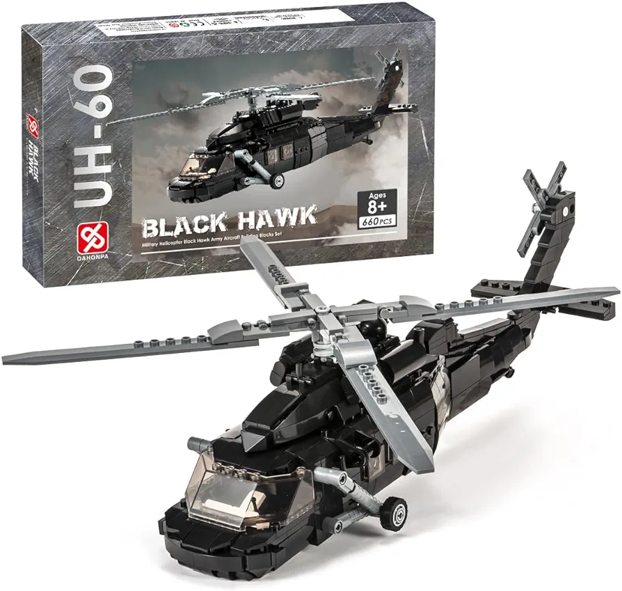 DAHONPA UH-60 Helicopter Black Hawk Medium Utility Military Army Airplane Building Bricks Set with Figure, 700 Pieces Air-Force Build Blocks Toy, Gift for Kid and Adult