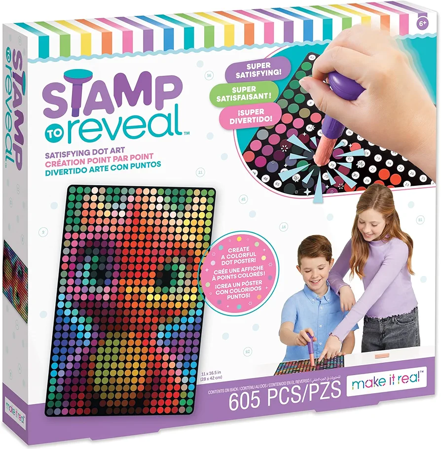 Make It Real: Stamp to Reveal Single - Glow Dragon - 605pcs - DIY Dot Poster Character, 11x16.5, Craft Kit, Artwork Activity, Girls & Kids Ages 6+