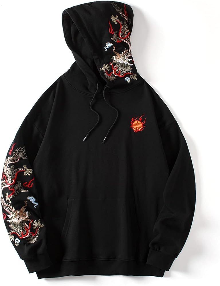 Niepce Inc Streetwear Men's Dragon Embroidered Heavyweight Graphic Hoodies