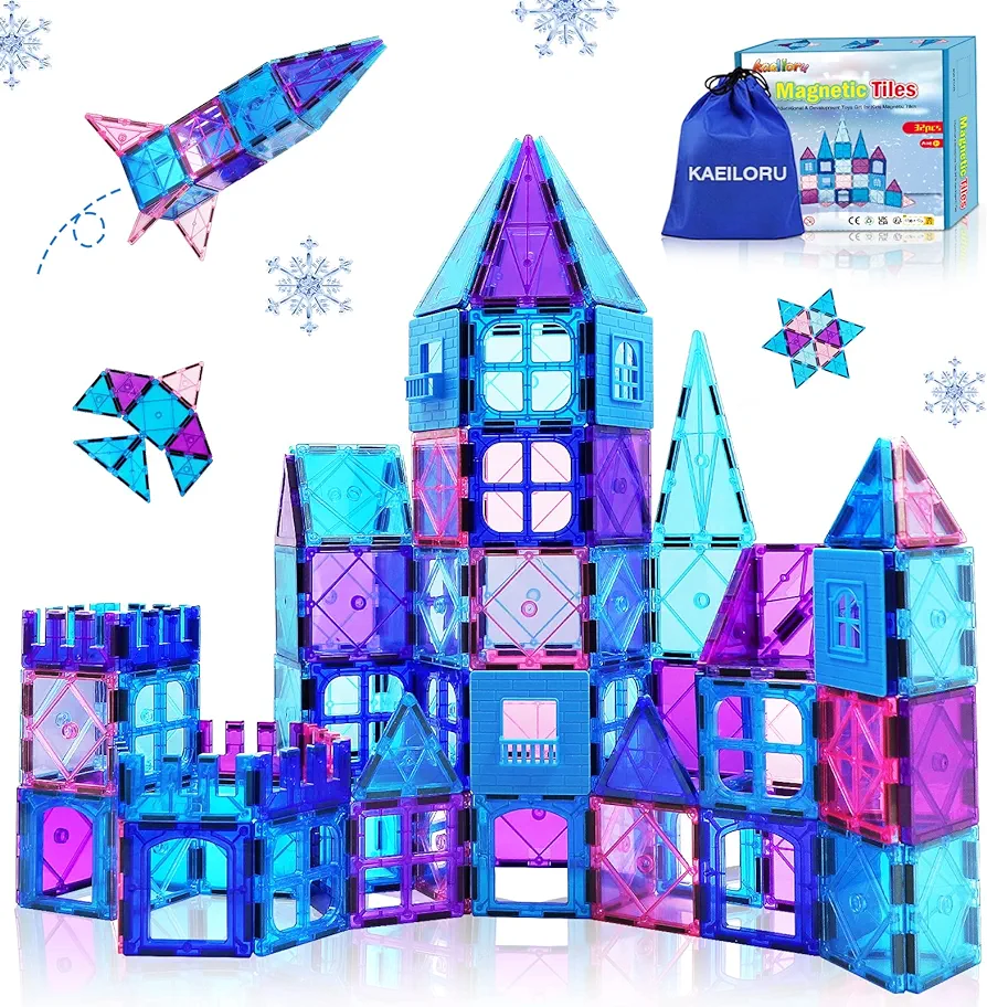 Magnetic Tiles 3D Frozen Kids Toys for Girl Age 4-7 Educational Magnetic Building Blocks Girl Toys Age 6-8 Princess Castle Pretend Play Toys for Kids Age 3 4-5 6 8-10 Year Old Girl Boy Birthday Gifts