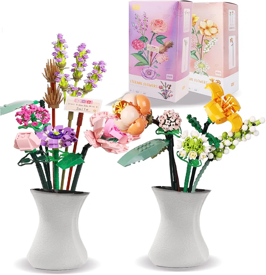 Artificial Flowers Building Set, Bouquet Building Sets Mini Bricks Flower Bouquet Building Kit Sets, 547 Pieces Botanical Collection Ideal Women's Day Gift for Ages Couples Women Wife