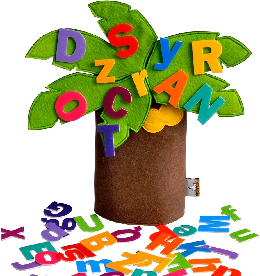 CHEFAN Felt Letter Tree Freestanding Coconut Tree Alphabet Game Set Props from The Childhood Favorite Book for Early Education