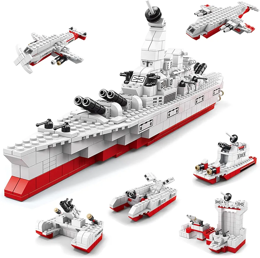 WW2 World War 2 Military USS Missouri Battleship Toy Building Blocks 1000pcs Historic Military Iowa Class Battleship Military Bricks Military Toy Set for Teens and Adults, Great Family Build