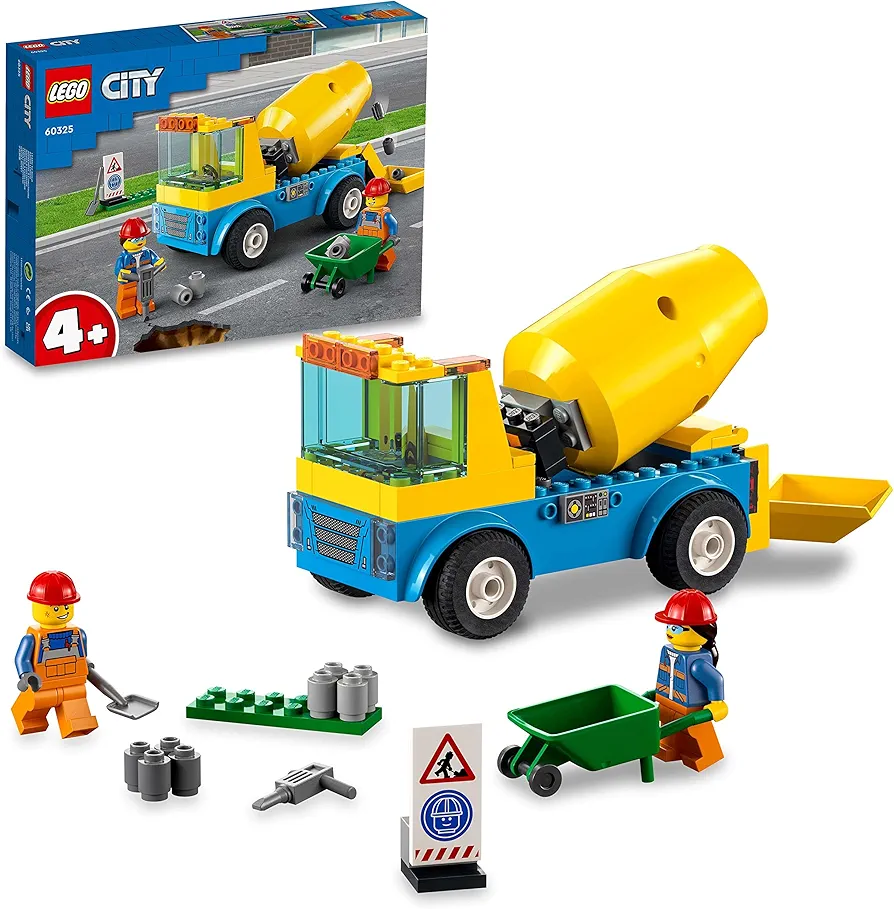 LEGO® City Cement Mixer Truck 60325 Building Kit; Realistic Toy Construction Vehicle for Kids Aged 4+