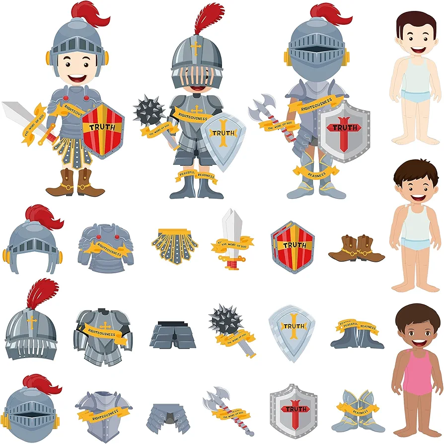 42pcs Armor of God Cutouts Craft Kit for Kids, Religious Vacation Bible Stickers, Sunday School DIY Crafts Art Games, Christian Classroom Home Activities Supplies Medieval Party Decorations