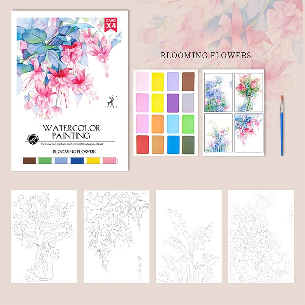 RGBMIX 8x11'' Watercolor Coloring Paper 4 Sheets Flower Painting Book Arts and Crafts Water Colors Paint Stress-Relief Painting Pad for Long-Lasting Vibrant Art Painting Supplies