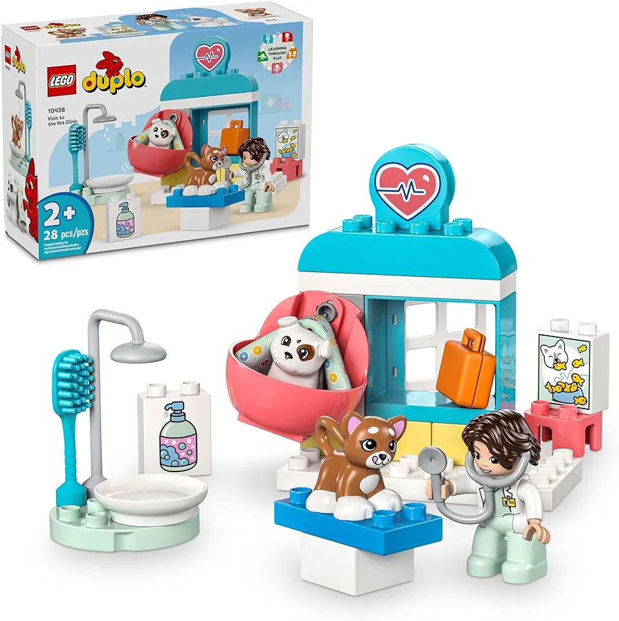 LEGO DUPLO Town Visit to The Vet Clinic Pet-Care Role-Play Toy, Dog, Cat and Veterinarian Figures, Social Emotional Learning Pretend Play Animal Set for Toddlers Aged 2 Years Old and Up, 10438