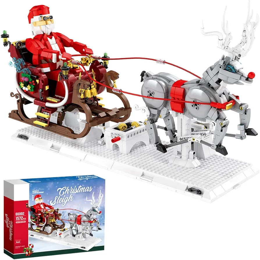 MISINI 66002 Christmas Sleigh Building Blocks Toys Set, MOC Large Creative Christmas Themed Building Kit:Santa's Elk, 1572PCS for 6+ Kids Adults