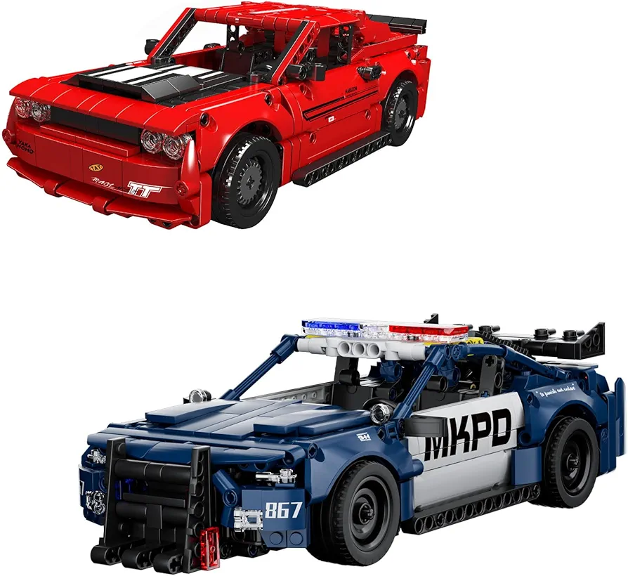 Mould King Car Challenger Hellcat & Mustang Police Car Building Sets, Model Car Kits Building Blocks Kit, Speed Champions Model Car Building Kits for Adults Kids 8+