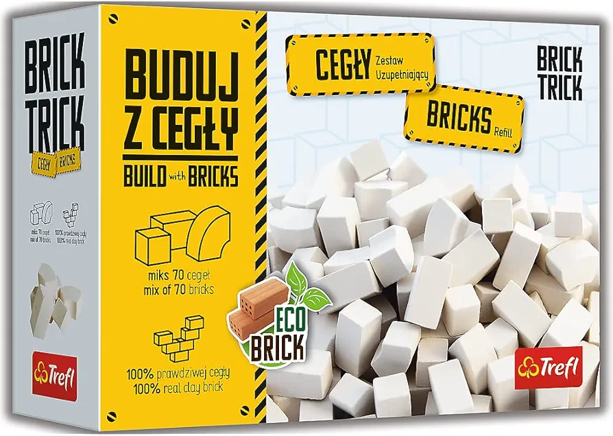 Trefl Brick Trick Build with Brick - Extra Set, 100% Natural Brick, Castle Stones, White, 70 Pieces, ECO Bricks, Multiple Use, for Construction Fans, Creative Set for Children from 6 Years